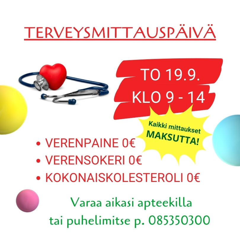 Terveysmittauspäivä Oulun keskustassa apteekillamme 19.9.24.