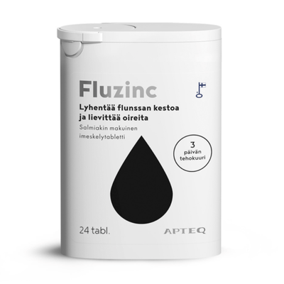 Apteq Fluzinc salmiakki lievittää flunssan oireita.