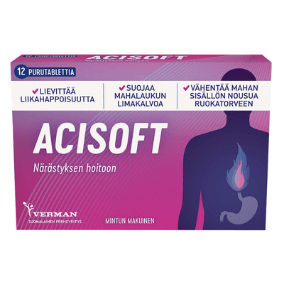 Acisoft 12 purutabl närästykseen ja liikahappoisuuteen.