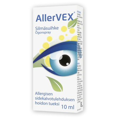 Allervex silmäsuihke allergisen sidekalvostulehduksen hoidon tueksi.