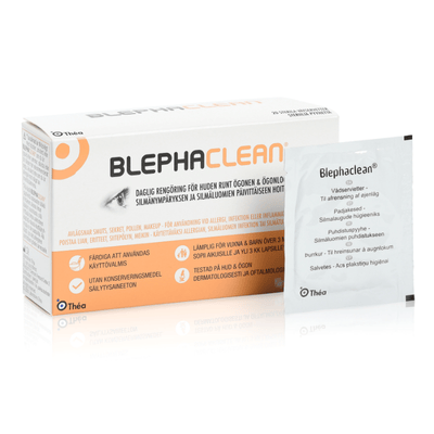 Blephaclean puhdistuspyyhe silmäluomien päivittäiseen puhdistukseen.