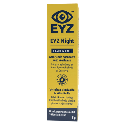 EYZ Night on kosteuttava, säilöntäaineeton A-vitamiinivoide silmille.