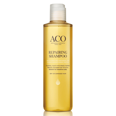 Aco Hair Repairing Shampoo 250 ML korjaava shampoo kuiville hiuksille ja herkälle päänahalle.