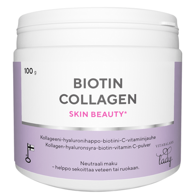 Biotin Collagen jauhe 100 g ihon hyvinvointiin.