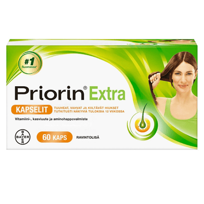 Priorin Extra 60 kaps ravitsee sisältäpäin hiusjuuria.
