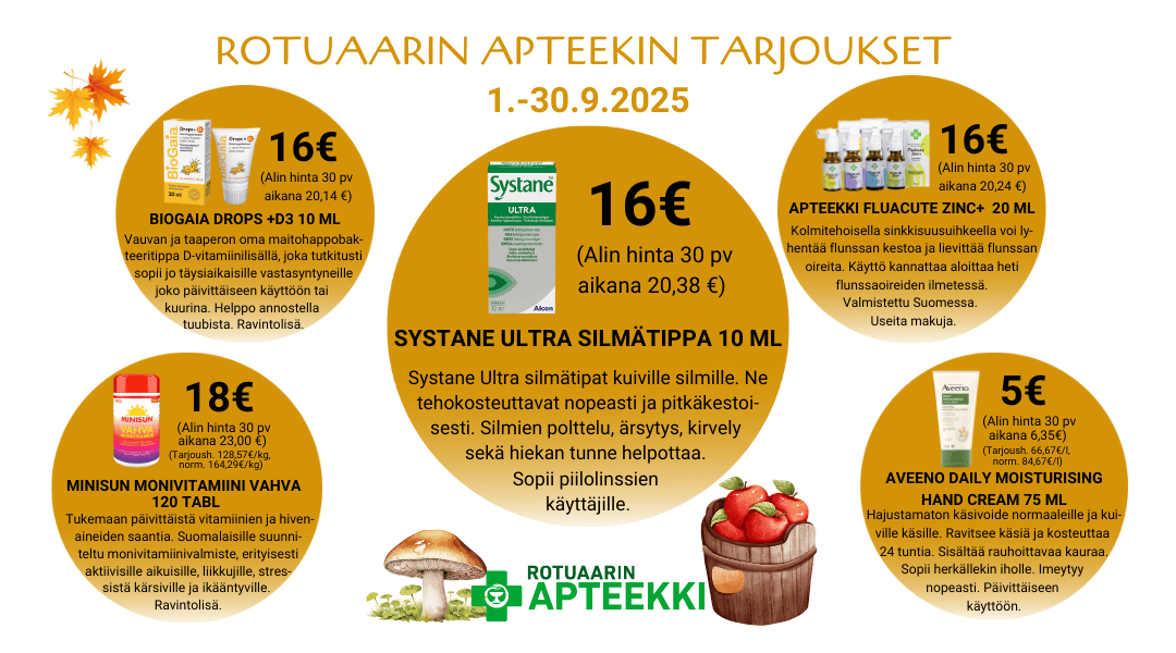 Tarjouksemme syyskuussa 25 apteekillamme Oulun keskustassa.