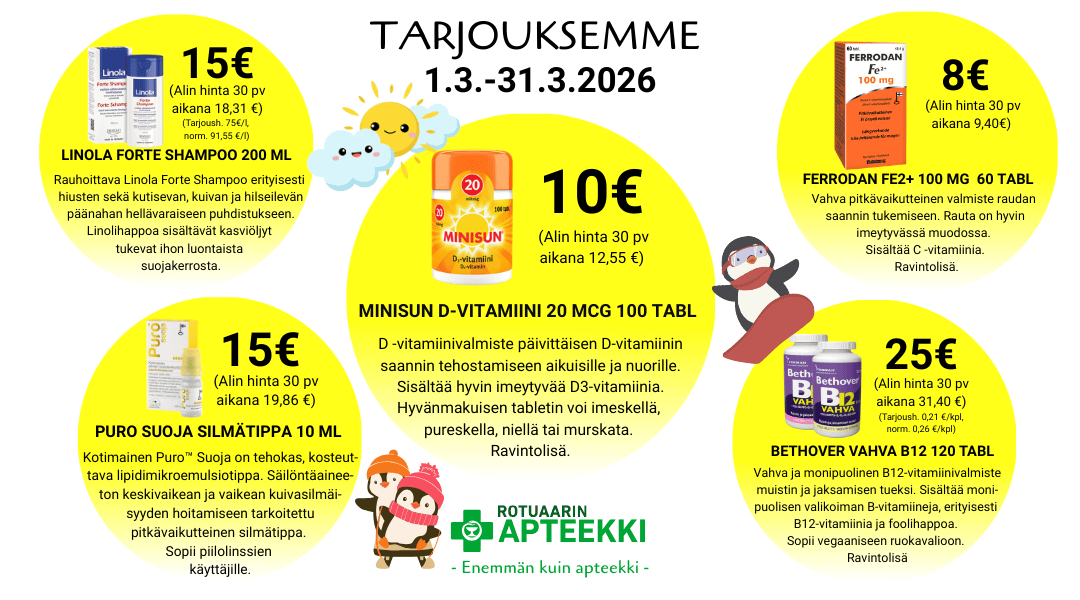 Tarjouksemme maaliskuussa 2026, ole hyvä. Tule ostoksille Oulun keskustaan tai verkkoon.