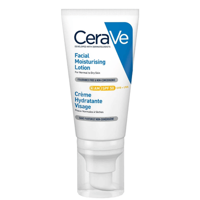 CeraVe Facial Moisturising Lotion SPF50 52 ml kosteuttava kasvovoide korkealla aurinkosuojalla.
