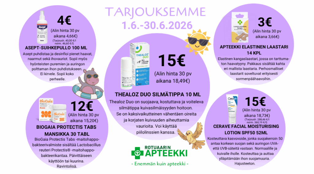 Tarjouksemme kesäkuussa Oulun rotuaarilla hoitaa kesän pieniä vaivoja.