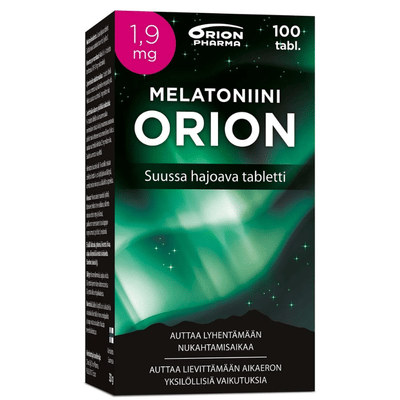 Melatoniini Orion suussa hajoava tabletti lyhentää nukahtamisaikaa.