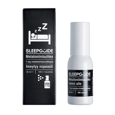 Sleepguide Melatoniinisuihke on nopeavaikutteinen kielen alle annosteltava melatoniinivalmiste.