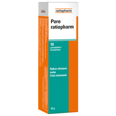Pore ratiopharm 10 poretablettia raikkaan sitruunan makuisena Rotuaarin apteekista.