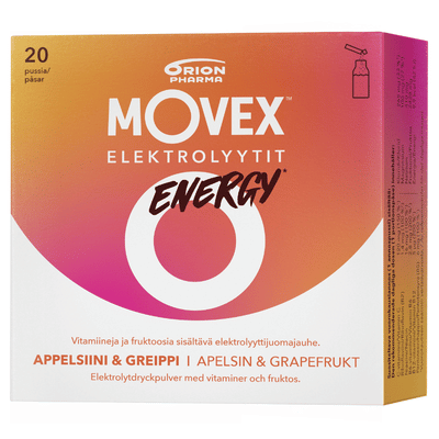 Movex Energy annospussit elektrolyyttijuomajauhe lihasten toiminnan tukemiseen.
