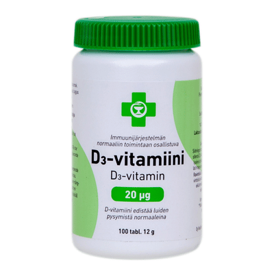 APTEEKKI D3 -vitamiini 20 mcg kotimainen d-vitamiinivalmiste turvaamaan riittävä päivittäinen annos d-vitamiinia.