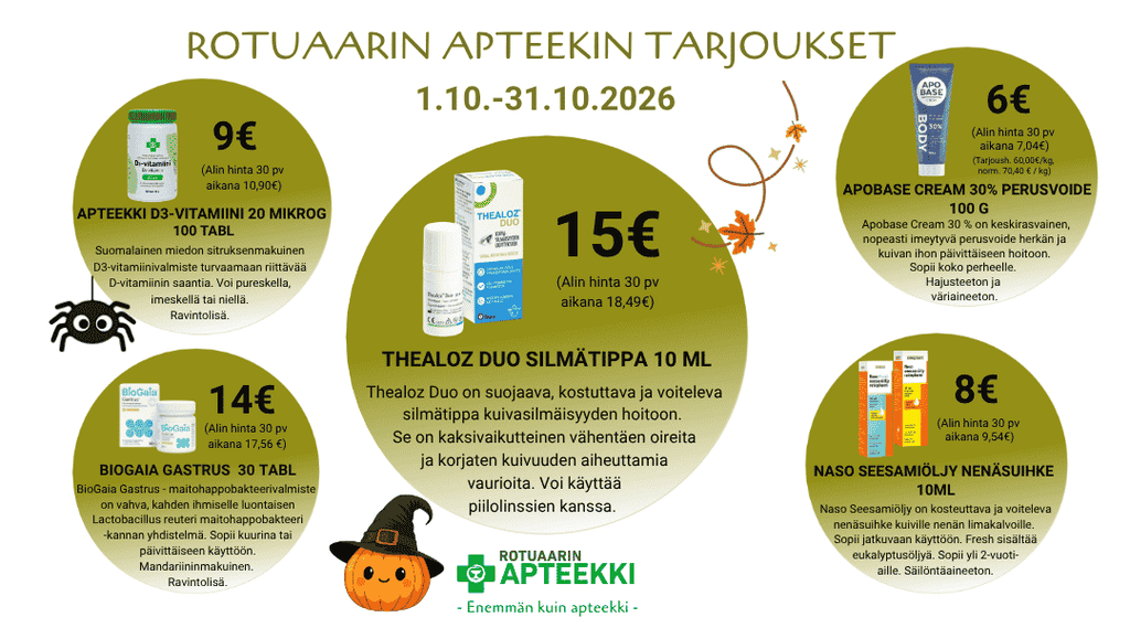 Tarjouksemme lokakuussa syksyn pikkuvaivoihin, ole hyvä!