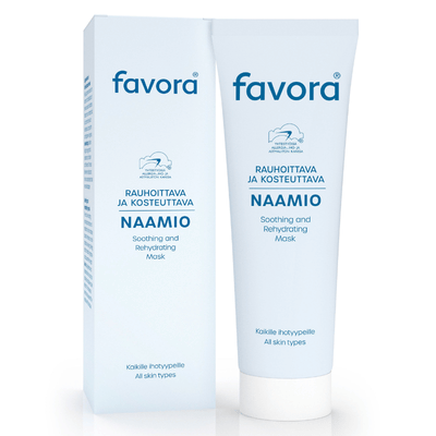 Favora rauhoittava & kosteuttava naamio 75 ml hoitaa kuivaa ja ärtynyttä ihoa.